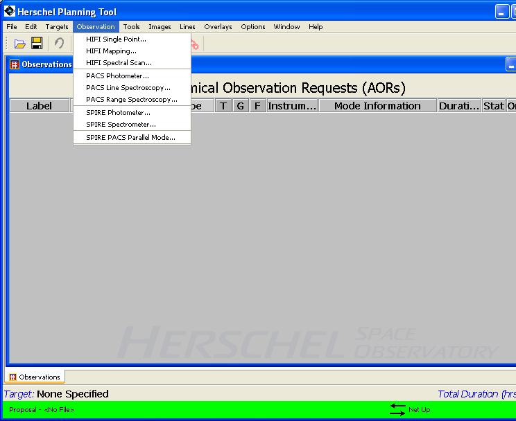 HSpot "Observation" menu on the "Observations" screen.