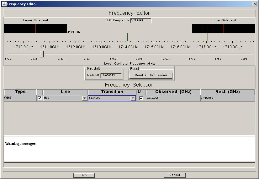 Frequency editor setup for the second set of water lines.