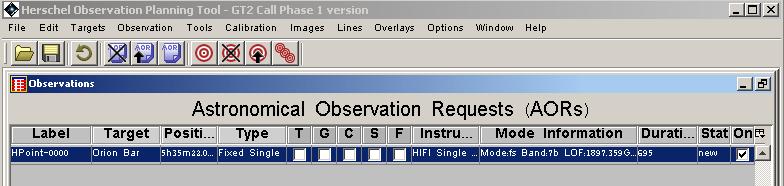 Appearance of the final AOR on the "Observations" screen.