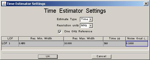 Setup of time estimate for the example observation.