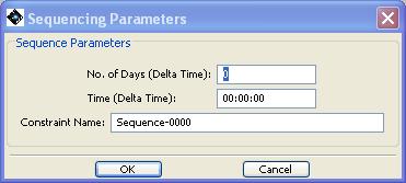 The dialogue for creating a Sequence constraint, an ordered interruptible group. This is opened from the Add Sequencing button in the constraint editor dialogue.
