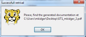 The pop-up message confirming that the proposal documentation has been successfully retrieved and saved to disk.