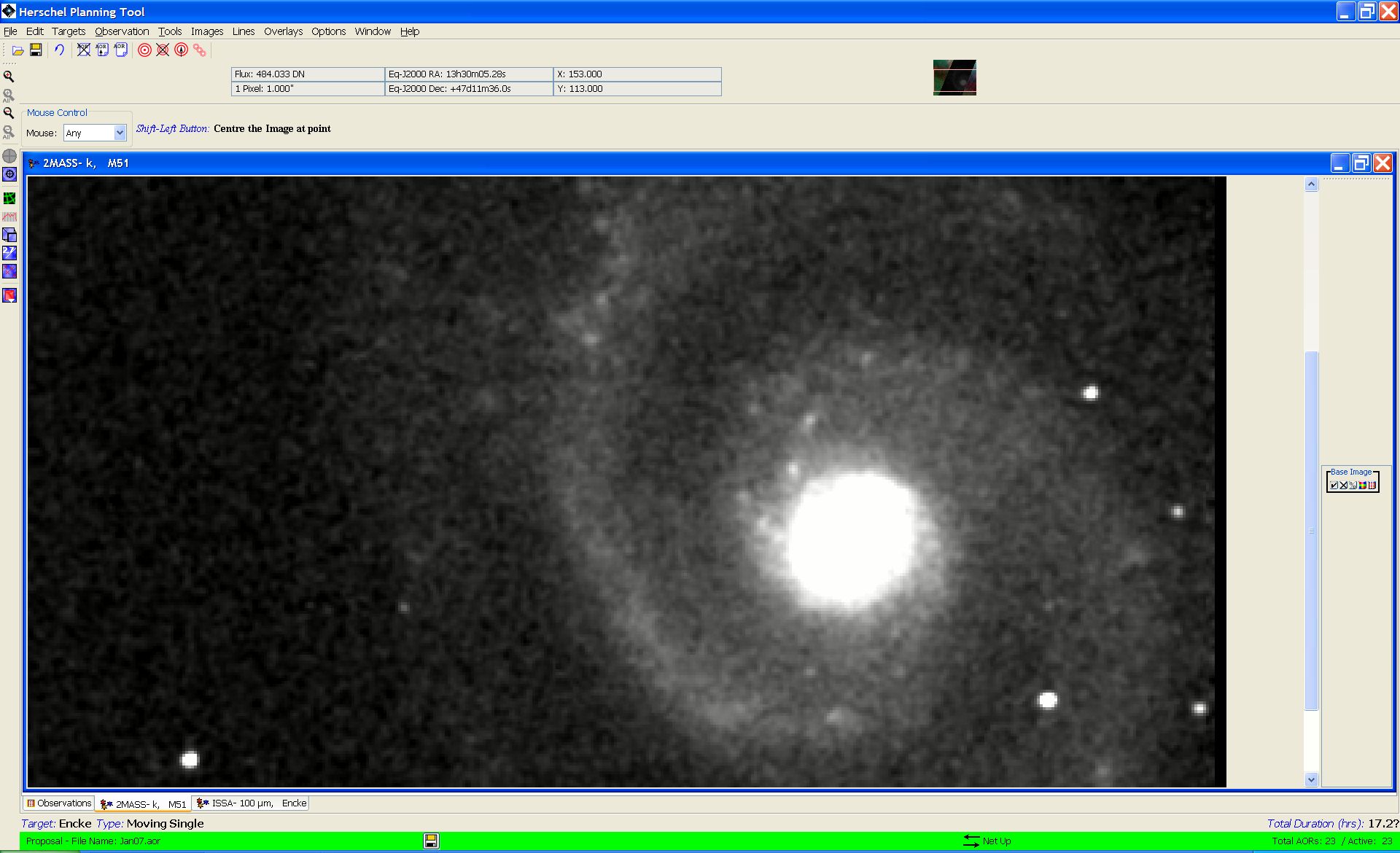 The HSpot screen after downloading a 2MASS K-band image of M51.