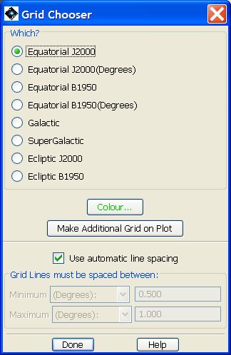 The dialogue that permits the style of the grid overlay to be changed by the user. It is often useful to change the display colour to make the overlay more clearly visible, as shown in .