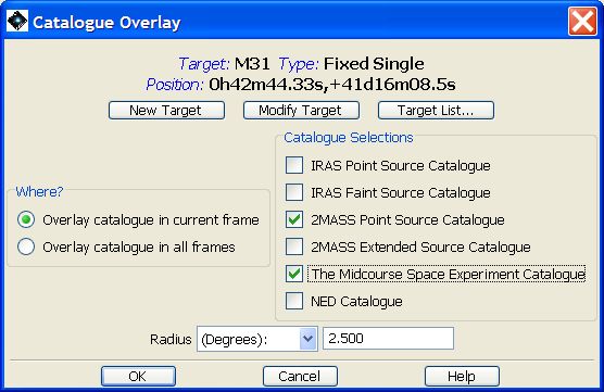 HSpot currently serves seven IPAC catalogues that can be overlaid onto the image display