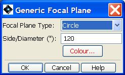 The generic focal plane selection dialogue allows the user draw a square or circle, of user selected size and orientation, onto an image.