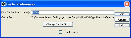 The size and location of the disk cache directory, where HSpot stores images retrieved from remote servers, is controlled from this dialogue.