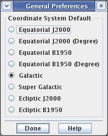 The drop-down menu that allows users to select the coordinate system used in HSpot.