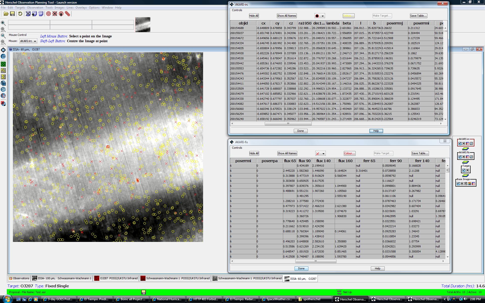 An example of HSpot overlay of the AKARI mid- and far-infrared source catalogues on an IRAS image display.