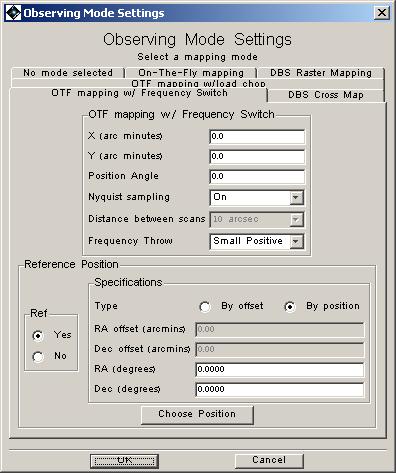 HIFI On-The-Fly map with frequency switch setup window.