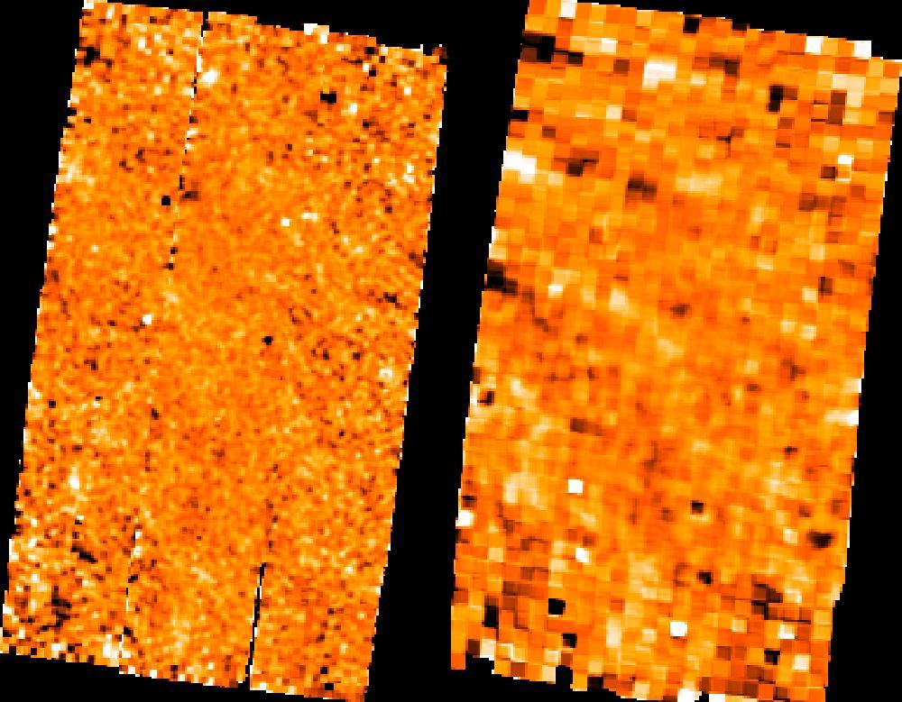 The browse product for the first successfully processed scheduled science observation made by Herschel. This is OBSID 1342183651 of the QSO SDSSJ1602+4228, made for AOTVAL_kmeisenh_2, a 2799 second exposure starting at 15:52:46UT on September 11th 2009 in Point Source Photometry mode showing an apparent faint detection at 160 microns (right hand image) where we see the weak pattern of negative and positive images from the chop/nod cycle that must be combined to give the final image and photometry. The left hand image was taken at 70 microns.