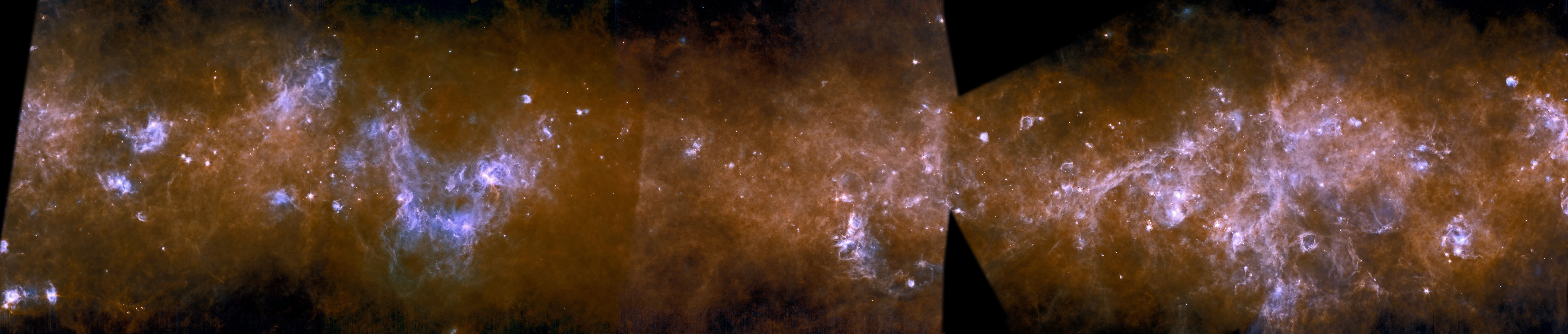 An illustrative example of a case where orientation constraints were essential. The Galactic Plane mapping programme -- HiGal -- required interlocking tiles around the full 360 degrees of the galactic Plane. This was achieved by setting an orientation contraint so that the 2x2 degree tiles would align horizontally. When the orientation constarint was relaxed slightly to ease scheduling problems, a tile would appear rotated; this was the case for the fourth tile in this strip of the Milky Way from Galactic Longitude 319 to 310 degrees from Centaurus to Crux.